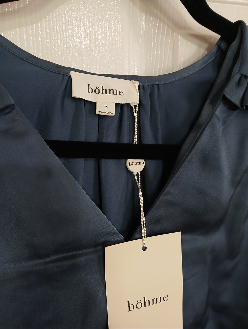 NWT Bohme Blue Long-Sleeve V-Neck Midi Dress Boho Cottage Wedding Guest Feminine - Picture 3 of 9